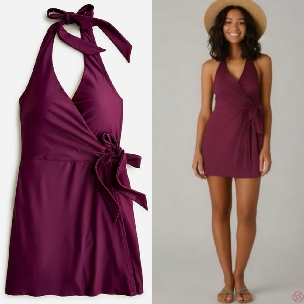 J. Crew Plum Halter Wrap One-Piece Swimsuit